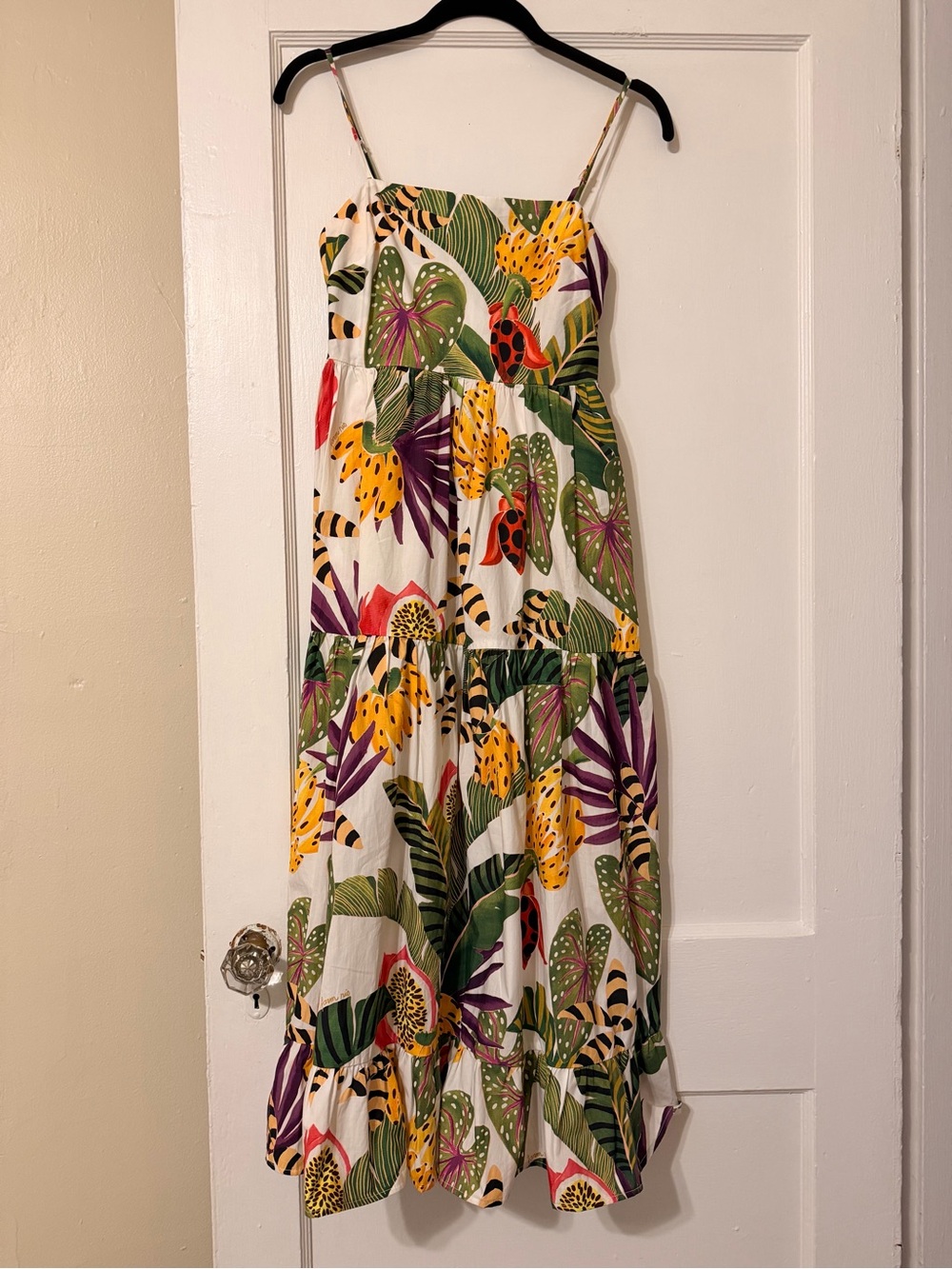 FARM Rio White Maxi Dress with Green, Yellow & Purple Tropical Print - Picture 4 of 4
